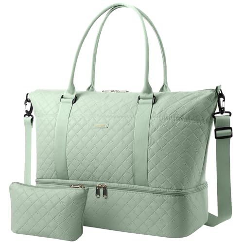 HOTOR Travel Duffel Bag - Weekender Bags for Women, Gym Tote Bags with Shoe Compartment, Carry On Overnight Bag with Toiletry Bag for Travel Essentials and Travel Accessories, Green, 15.8"×18.1"×8.7" - color: Green, size: 15.8"×18.1"×8.7"