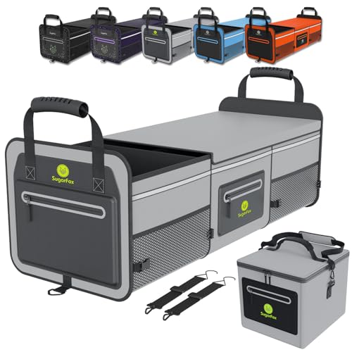 SugarFox 95L Car Trunk Organizer & Storage With 26L Ice Pack, Waterproof Foldable | Trunk Organizers for SUVs & Cars, Car Storage Organizer, Great Gift for Drivers (Gray-M004) - color: Gray With Ice Pack, size: X-Large