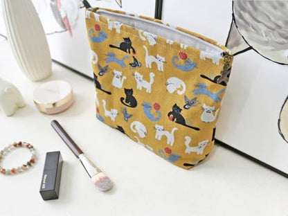 HAPPYHEIDI Canvas Pouch Travel Organizer, Brown Cats, Cotton Blend, Animal Print, Zipper Closure, 7.1x2.4x7 Inches - color: GR-Canvas-Brown Cats