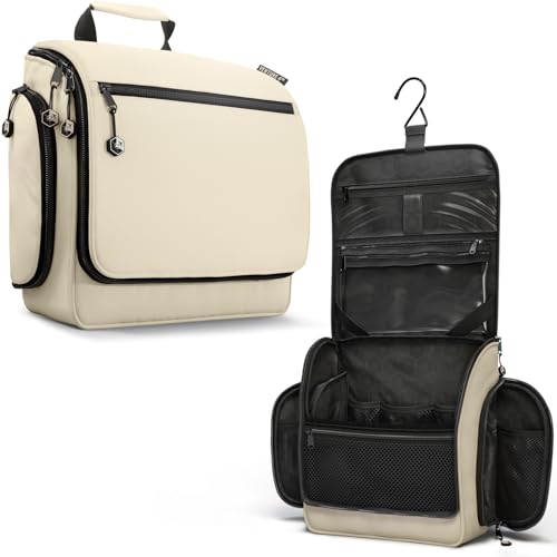 VENTURE 4TH Hanging Travel Toiletry Bag for Women & Men – Large Toiletry Organizer with 18 Compartments, Removable TSA Pouch, Travel Wash Bag for Toiletries, Makeup & Shaving Kit (Beige) - color: Beige