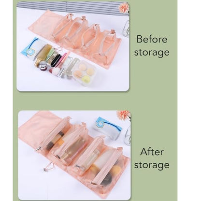 Yosoo Health Gear 4 in 1 Roll Up Make Up Hanging Toiletry Bag, Foldable Toiletry Bag with Detachable Pouches Washable Toiletry Bag, Cosmetic Storage with Handle for Women Travel Makeup Organizer