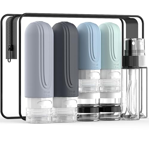 Travel Bottles for Toiletries 10 Pack, TSA Approved Travel Size Toiletries Essentials Containers Set, Leak Proof Silicone Bottles Kit, Refillable Liquid & Creams Accessories (GRAY) - color: GRAY