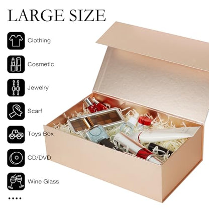 LFBOX Rose Gold Christmas Gift Box with Magnetic Lid 13.8x8.3x4.4 in, Bridesmaid Groomsman Proposal Box, Large Rectangle Storage Box 1 Pack - color: Rose Gold, size: 1 count (Pack of 1)