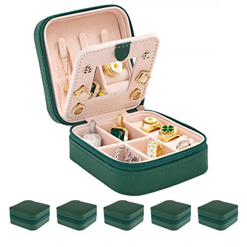 KElofoN Travel Jewelry Case with Mirror - Small Organizer Box for Girls & Women (Green-5) - color: Green-5