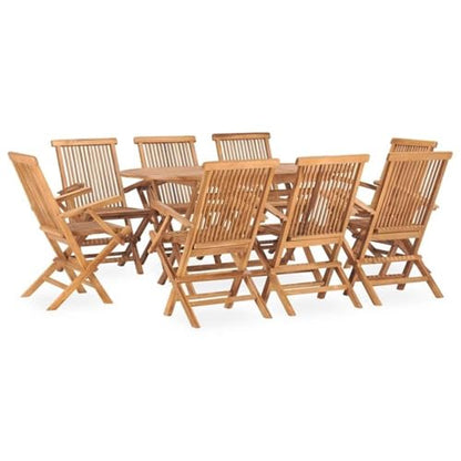 BOWERY HILL 9-Piece Solid Teak Wood Outdoor Dining Set, Natural Teak Finish, Folding Rectangular Table and 8 Chairs, Durable Water-Resistant Patio Furniture, Comfortable Seating for Garden or Terrace