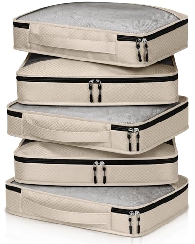 5 Pcs Packing Cubes for Suitcase Large Travel Cubes Carry on Luggage Organizer Bags for Clothes Accessories(S,Khaki) - color: Khaki, size: Small