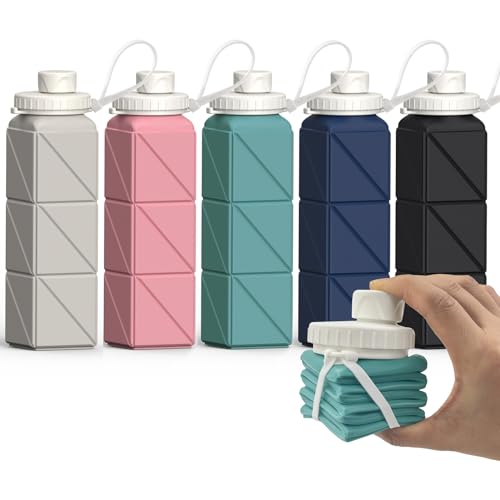 BEAUTAIL Collapsible Water Bottles 20.6oz, Silicone Foldable Portable Travel Water Bottle, Lightweight Reusable Leakproof for Traveling Camping Hiking Cycling Yoga Sports Outdoor - color: Starlight+Pink+Blue+Dark Blue+Black