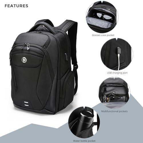 Swissdigital Design Men's Laptop Backpack with Apple Find My, Business Travel Backpack with USB Charging Port and RFID Protection, Work Backpack Fits 15.6 inches Computer,Black| SD16959508F-01 - color: Black-finder