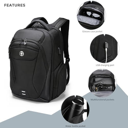 Swissdigital Design Men's Laptop Backpack with Apple Find My, Business Travel Backpack with USB Charging Port and RFID Protection, Work Backpack Fits 15.6 inches Computer,Black| SD16959508F-01 - color: Black-finder