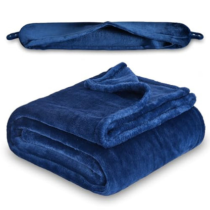 Multifunctional Neck Pillow, Soft Warm Blanket with Cozy Neck Pillow Case, Portable Blanket Set for Airplane, Camping, Car (Navy Blue)