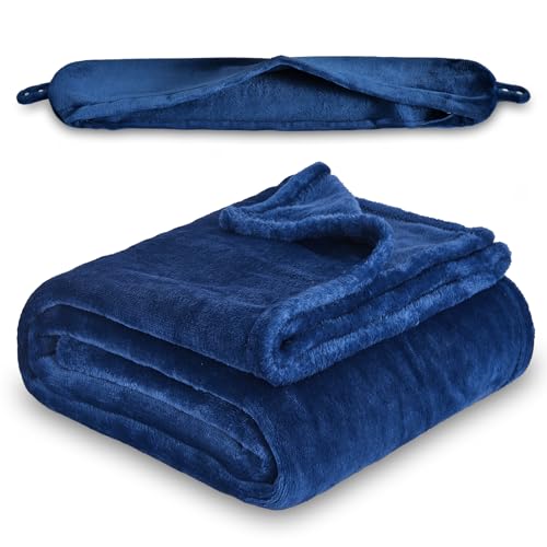 Multifunctional Neck Pillow, Soft Warm Blanket with Cozy Neck Pillow Case, Portable Blanket Set for Airplane, Camping, Car (Navy Blue)