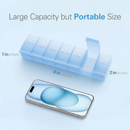 Barhon Large Weekly Pill Organizer, Big Vitamin Organizer Case for 7 Day, Travel Medicine Pill Box to Hold Various Supplements and Fish Oil, Sky Blue - color: Sky Blue