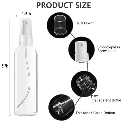 DTDNZKN 4 Pack 3.4 Oz (100ml) TSA Approved Travel Bottles, Travel Size Containers Spray Bottles with Labels - Fine Mist, Refillable, Reusable, Leak Proof