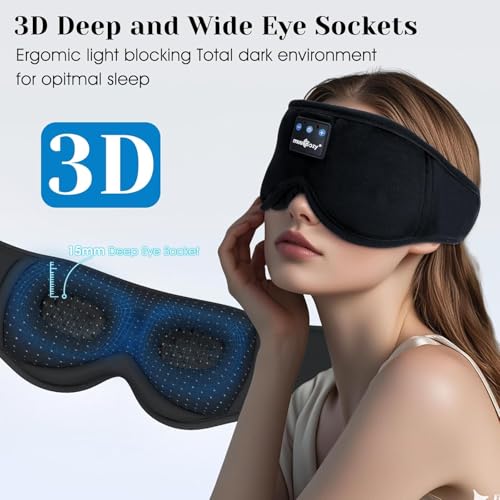 MUSICOZY Sleep Headphones, Bluetooth 5.4 Sleep Mask Headband Headphones Sleeping Eye Mask, Wireless Music Earbuds Earphones with HD Stereo Speakers for Side Sleepers, Cool Gadgets Unique Gift - color: Dark Black