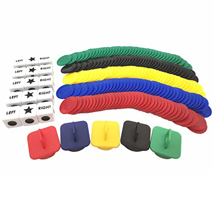 Ahoper Left Right Center Dice Game Prime Set Bundle with 3 Dices + 36 Chips. Round Tube Storage is Very Convenient for Travel. Easy to Store, Carry Around. (Red) - color: Red