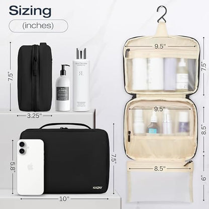 KAZAY Hanging Toiletry Bag with TSA Approved Detachable Pouch, Compact Travel Size Bag, Travel Toiletry Bag, Water Resistant, Premium Nylon, Travel Size Toiletries, Cosmetic Bag Makeup Bag (Black) - color: Black