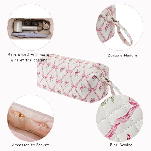 RSRSLEII Large Quilted Hair Tools Travel Bag with Bow Pattern,Hair Styling Accessories Storage Case for Flat Irons,Straightener,Curling Iron,Hair Dryer,Dyson Airwrap Travle Bag (07 Pink Bow) - color: 07 Pink Bow