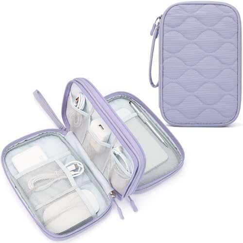 Skycase Tech Pouch - Lightweight Electronics Organizer Travel Case - Double Layers Cable Organizer - All-in-One Storage Bag for Charger, Cord, Phone, Flash Drive, Essentials - XL - color: Gourd Pattern-Purple, size: XL
