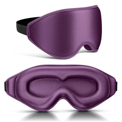 FlyCoco 99% Fully Block Out Light Eye Sleep Mask, 3D Deep Contoured Eyes Cover Zero Pressure, Long Lash Extension Eyes Mask with Adjustable Straps for Sleeping Travel Home Nap Rest Women Men (Purple) - color: Purple