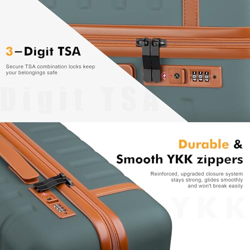 Luggage Sets 3 Piece with Spinner Wheels, Lightweight PC Hardside Suitcase with TSA Lock & YKK Zippers, 20 Inch Carry On Luggage with Travel Bag for Men and Women, Army Green - color: Army Green, size: 3 Piece Set (20inch)