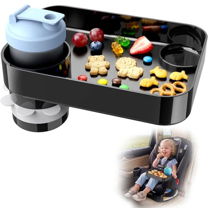 Car Seat Snack Tray for Kids, Mess-Free Square Travel Tray Cup Holder Snack Tray, Durable Car Food Tray for Toddlers, Fit Kids Travel Road Trip Essentials (1, Black) - color: black