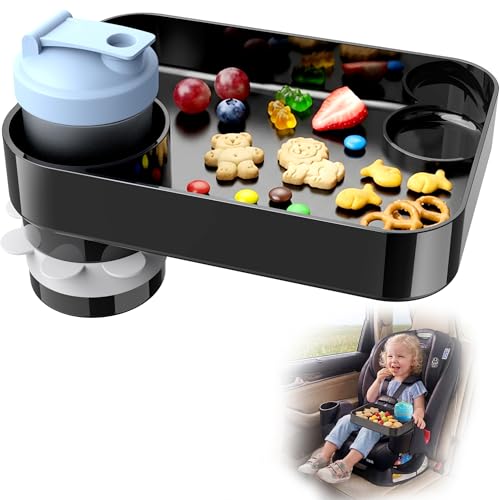 Car Seat Snack Tray for Kids, Mess-Free Square Travel Tray Cup Holder Snack Tray, Durable Car Food Tray for Toddlers, Fit Kids Travel Road Trip Essentials (1, Black) - color: black