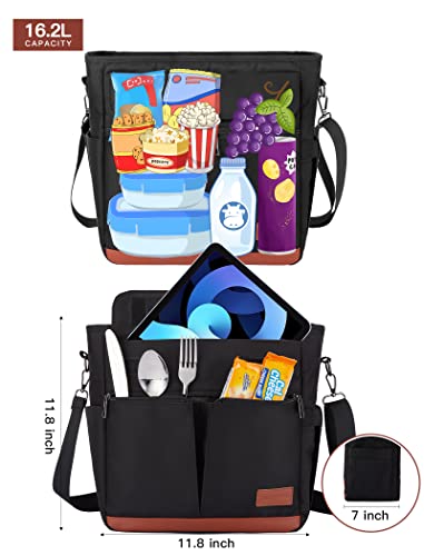 JOYHILL Lunch Bag - Insulated, Leakproof Lunch Tote with Shoulder Strap for Adults - Work, Picnic, Camping, Beach (C-BLACK) - color: C-BLACK