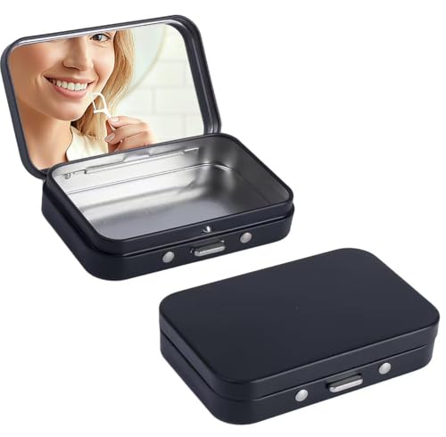 2Pack Dental Floss Portable Case with Mirror,Refillable Portable Floss Pick Holder Container,Small Floss Dispenser for Travel, Dates,Dinners and Hotels(Black) - color: Black