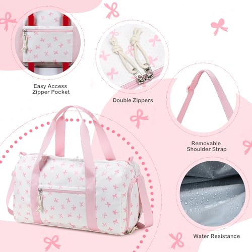 Gym Bag Duffle Bag with Wet Pocket Weekender Overnight Sports Duffels with Shoe Compartment for Girls Kids Women Travel Dance Cheer Bags (Pink Bow Pattern) - color: Pink Bow Pattern