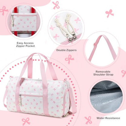 Gym Bag Duffle Bag with Wet Pocket Weekender Overnight Sports Duffels with Shoe Compartment for Girls Kids Women Travel Dance Cheer Bags (Pink Bow Pattern) - color: Pink Bow Pattern