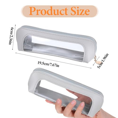 Psyqtsuary Small Clear Makeup Bag, PU Leather Travel Makeup Brush Bag Portable Transparent Waterproof Cosmetic Pouch with Zipper for Women Home Travel Office Cosmetic Storage (Grey) - color: Grey
