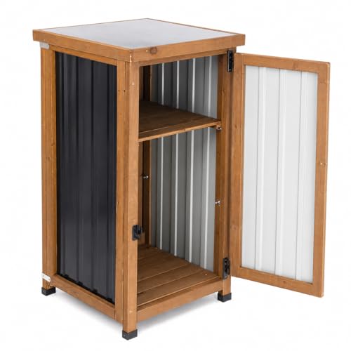 Ketive Outdoor Storage Cabinet with Metal Worktop, Small Garden Storage Cabinet with Adjustable Shelf, Weather-Resistant Fir Wood Tool Organizer for Patio, Backyard, Porch or Balcony - color: Black, size: 18" x 18" x 34"