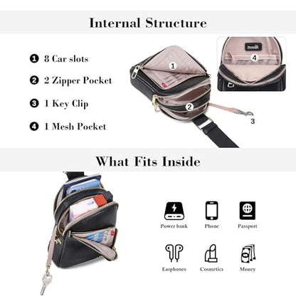 INICAT RFID Blocking Sling Bag, Anti Theft Crossbody Bag for Women Compact Travel Purses Leather - color: Black Anti Theft