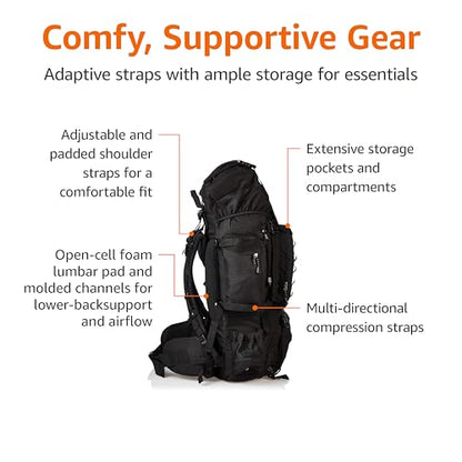 Amazon Basics Internal Frame Hiking Backpack for Camping and Backpacking, Adjustable Straps, Rainfly Included