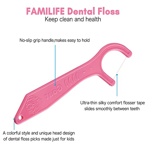 FAMILIFE Dental Floss Picks Kids flossers Toddler Threaders Children Unwaxed Unflavored Fluoride Free Dental Floss Child Kid Flossing Sticks with Travel Cases 200 Picks - color: Animal 200 Pcs