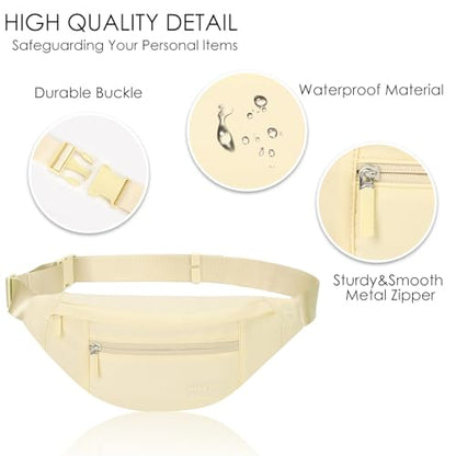 MAXTOP Large Crossbody Fanny Pack with 4-Zipper Pockets,Gifts for Enjoy Sports Festival Workout Traveling Running Casual Hands-Free Wallets Waist Pack Phone Bag Carrying All Phones - color: Pale Yellow, style: Large Fanny Pack(4 Zipper Pockets)