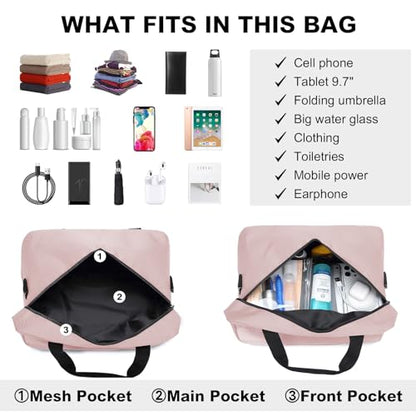 Kono Travel Duffel Bag 14L Under Seat Carry-on Bag Sports Tote Gym Bag Weekender Overnight Bags 13.78"x7.87"x7.87" Pink - color: Pink, size: S (13.78inx 7.87in x7.87in)-14L
