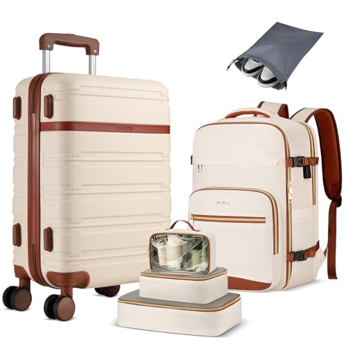 YAMTION Luggage Sets 6 Piece,Hardside 20In Suitcase with Spinner Wheels,TSA Lock,Carry On Suitcase Travel Essentials for Personal Items - color: A-Beige