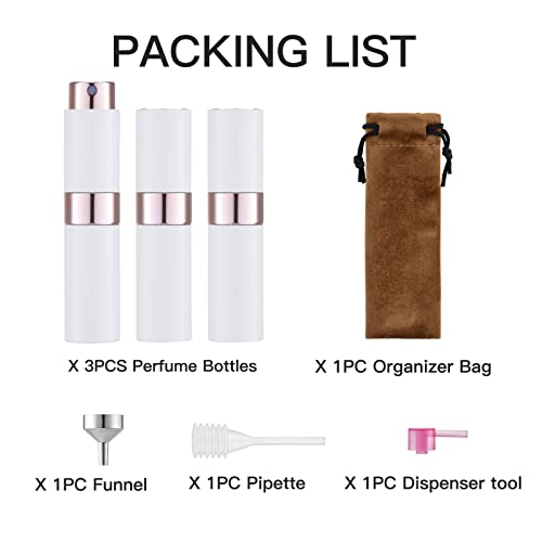 LISAPACK 8ML Atomizer Perfume Spray Bottle for Travel (3 PCS) Empty Cologne Dispenser, Portable Sprayer (White) - color: 3 white