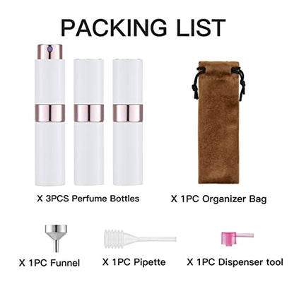 LISAPACK 8ML Atomizer Perfume Spray Bottle for Travel (3 PCS) Empty Cologne Dispenser, Portable Sprayer (White) - color: 3 white