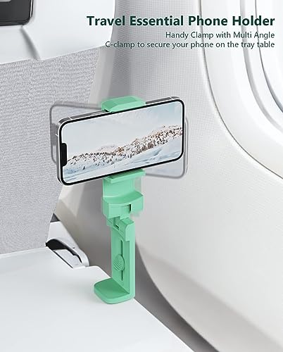 MiiKARE Travel Essentials Airplane Phone Holder, Universal Handsfree Phone Mount for Flying with 360 Degree Rotation, Travel Must Haves Phone Stand for Desk, Tray Table, Green - color: Green