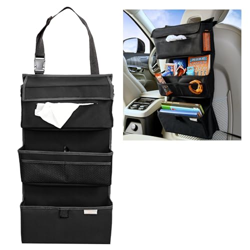 High Road Storage Organizer with Car Tissue Box Holder and Multipurpose Pockets - Back of the Seat or Front Seat Organizer for Driving Essentials - Slim and Compact Car Storage for All Vehicles