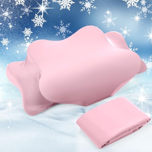 Hahafelt Cooling Cervical Neck Pillowcase Cover (Only Pillow Case) Ergonomic Pillowcase with Zipper Breathable Contour Pillow Cover for Side Back Stomach Sleepers(Pink,Queen Size) - color: Pink, size: Queen