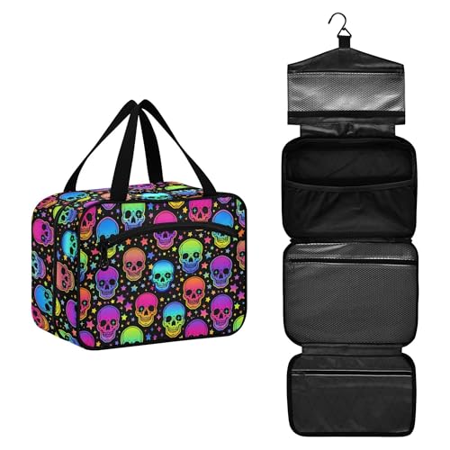 MNSRUU Hanging Toiletry Bags for Women Travel, Gothic Bright Skulls Toiletry Organizer Portable Travel Toiletry Bags Clear Wash Bags Makeup Bag Cosmetic Bag - color: Skulls 197