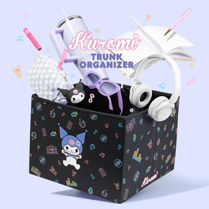 Sanrio Kuromi Car Trunk Organizer, Steering Wheel Cover, Air Freshener & Refill – Cute, Collapsible, Heavy-Duty Storage & Car Accessories for Groceries, Tools, Travel – 12.5"L x 12.5"W x 9"H - style: Pack Kuromi