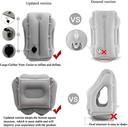 Inflatable Travel Pillow - Multifunctional Travel Pillow for Adult Chin Supporting Travel Neck Pillow Airplane Sleeper Office Napping Pillow with Eye Mask, Earplugs and Portable Bag