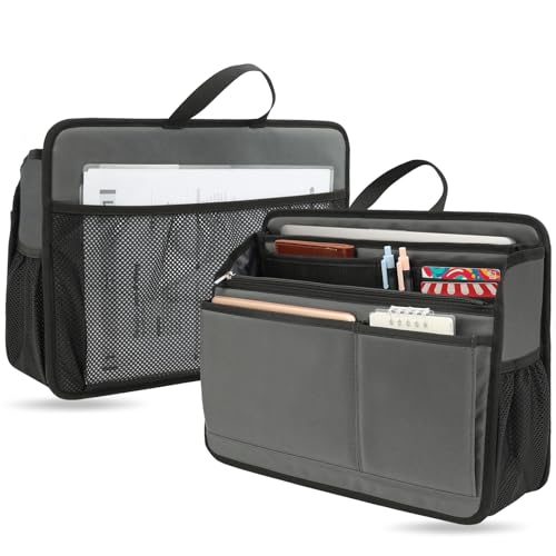 Large Rugged Organizer Insert for Briefcase Tote Shoulder Messenger Bag-20 Pockets,Padded Water-repellent Nylon-Gray - color: Gray, size: Large
