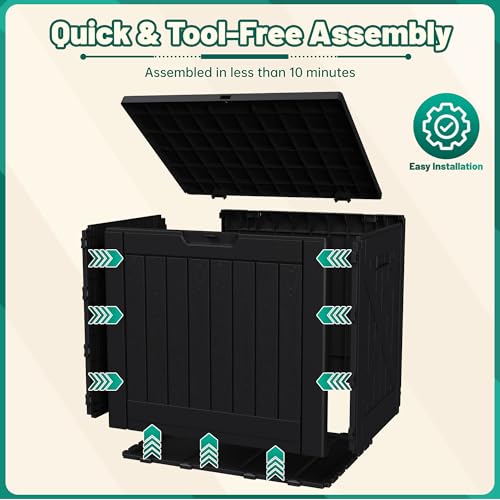 Devoko 40 Gallon Deck Box Outdoor Storage Box Waterproof for Patio, Large Outdoor Storage Bench Lockable for Outside (Black, 40 Gallon) - color: Black, size: 40 Gallon 1 Pack