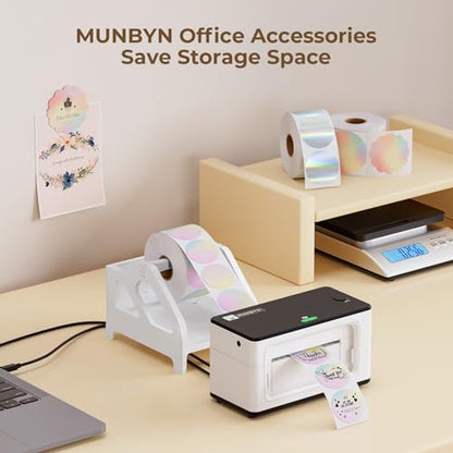 MUNBYN Label Holder for Rolls and Fan-Fold Labels, Thermal Sticker Roll Holder for Desktop Thermal Printer Shipping Supplies Industrial Paper, White - color: White