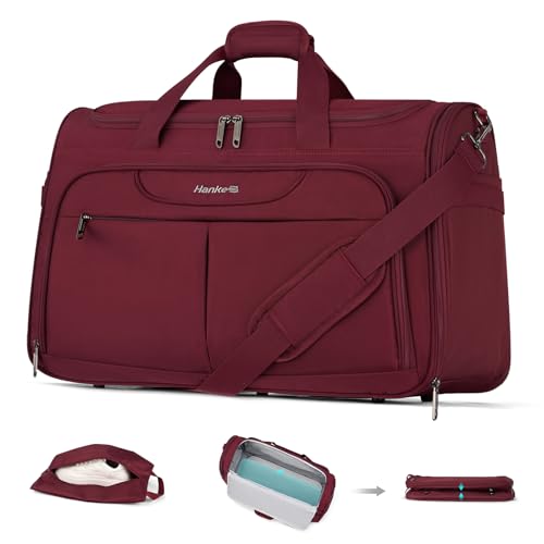 Hanke Carry On luggage Bags for Travel, Large Foldable Duffle Bag for Travel, Softside Lightweight Travel Bag Carry On Bags for Airplanes Women, Travel Tote Bags for Women Men.（Burgundy） - color: Burgundy, size: Ultra Carry On